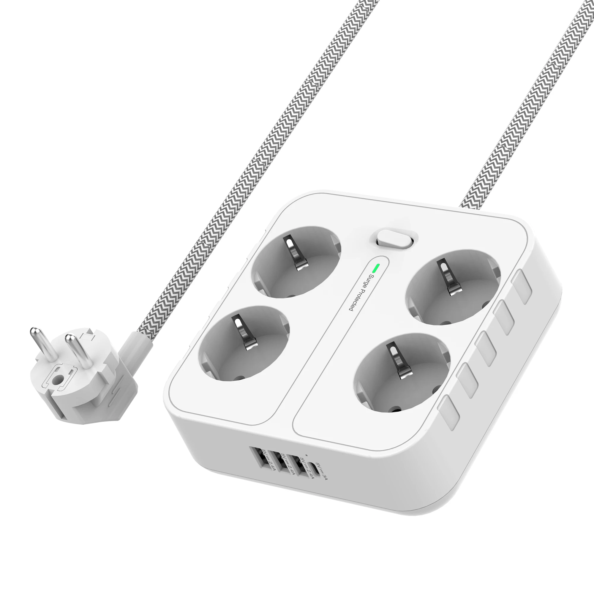 4 Extension Cord for Europe countries 4 usb ports power strip surge protector with Europe standard extension cords
