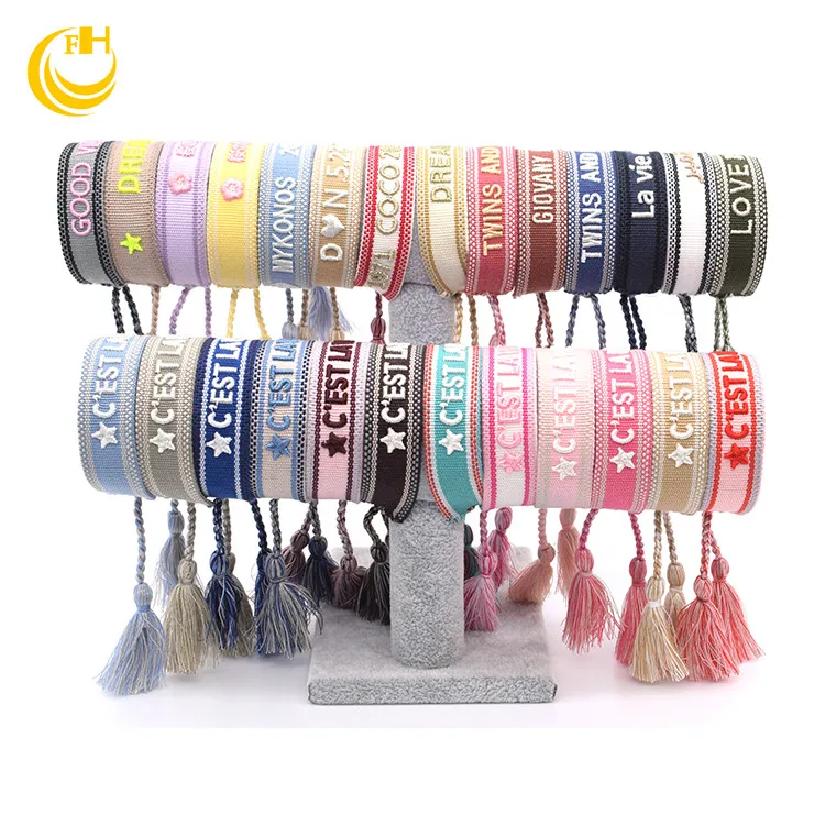 Bohemian Tassel Embroidered Love Knitted  braided Woven Bracelets ,Couple Friendship Festival Wish woven custom name bracelets