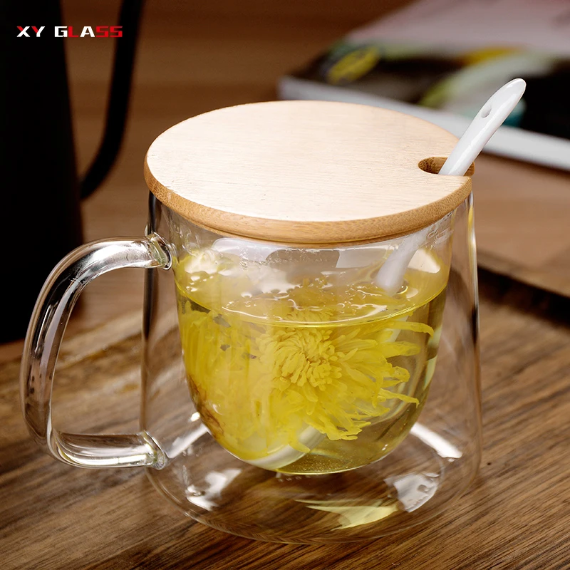 Household transparent double wall with handle coffee tea thermo glass mug