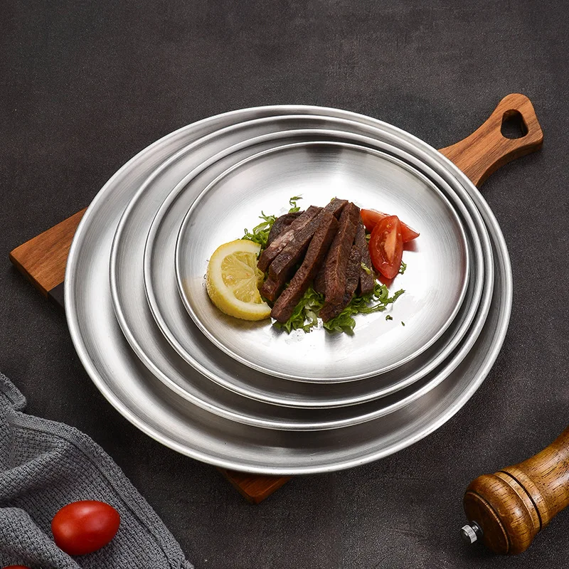 Stainless Steel Dishes Metal Dinner Plate For Camping Serving Furit And Food Plate