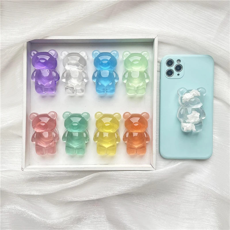 INS популярный эпоксидный полимер 3D Хрустальный медведь держатель для мобильного телефона прозрачный держатель для телефона с извлечением телефонная розетка Пользовательский логотип