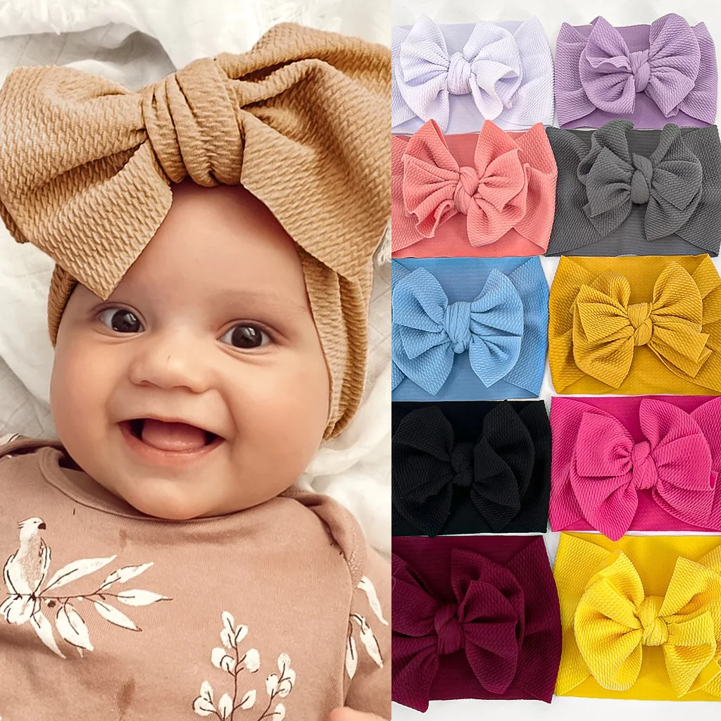 New Big Bowknot Baby Headband Solid Color Elastic Newborn Infant Hair Band Turban Baby Girls Hair Accessories
