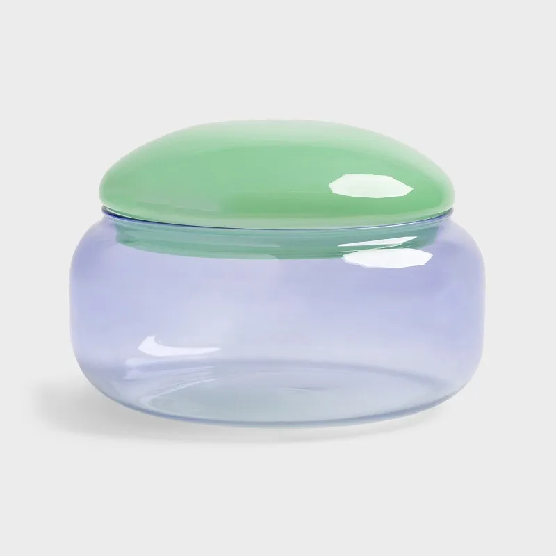 Custom Colored Decorative Borosilicate  Glass Storage Container Jar Desktop Organizer Mason Candle Jug Jars with glass Lid