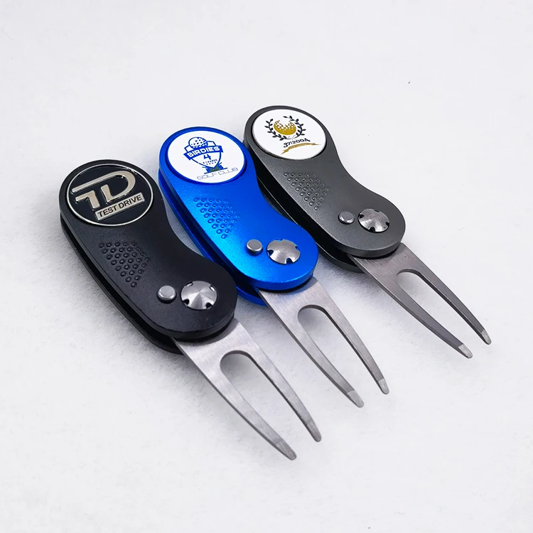 Wholesale Golf divot tool custom logo ball markers magnetic repair pitch fork with ball marker