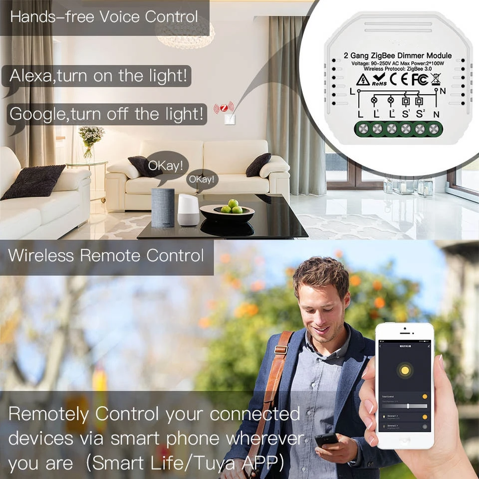 KSMT Mini Smart  Switch Relay Module Tuya Zigbee 1 Gang Hidden Dimmer Module Switch 2 way Dimmer Module/Breaker