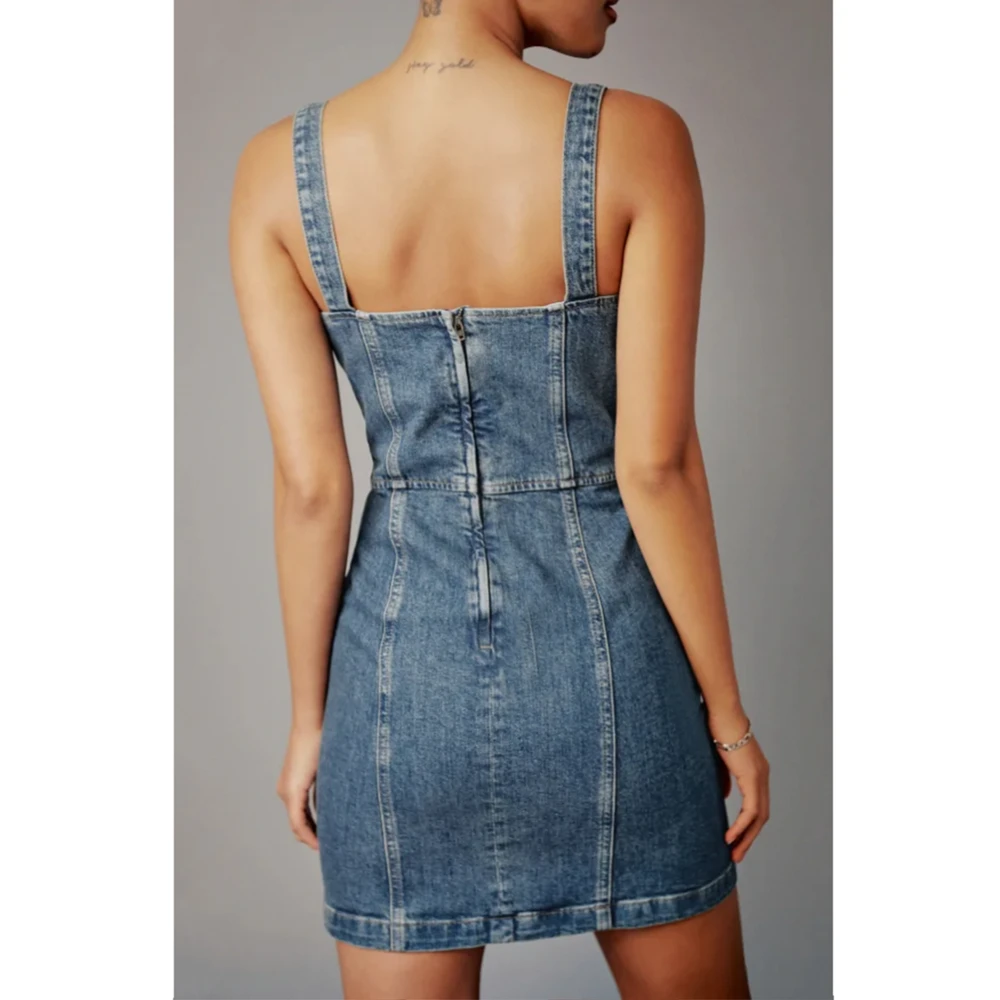 NVFelix Summer Sexy Ladies Suspender Bustier Denim Dress Manufacturer Vintage Washed Skinny Custom Women Straps Jeans Mini Dress
