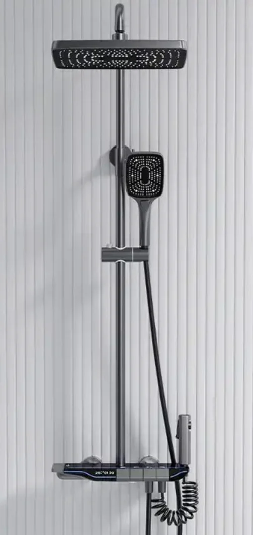 All copper gun gray piano button constant temperature shower set