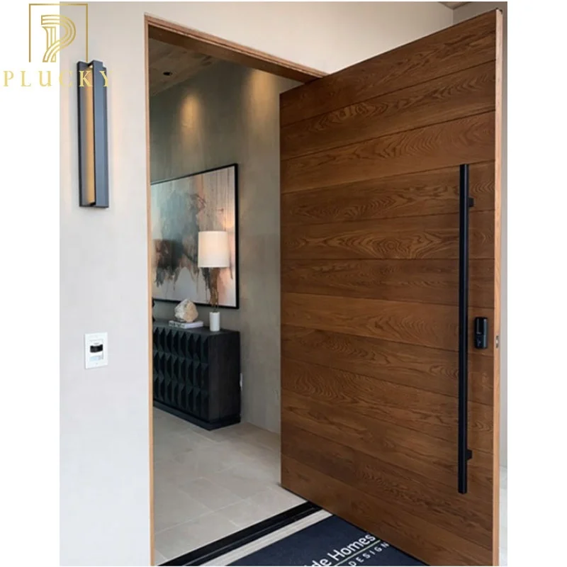 Modern design exterior pivot solid wood front door timber entry pivot door 