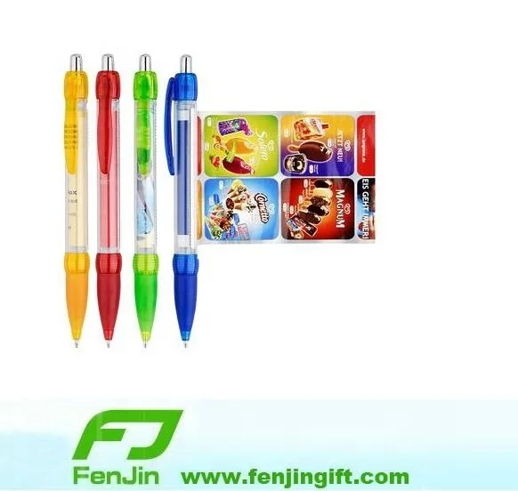 China factory custom make ball pen with pull out paper cheap plastic promotional ballpoint pen with print paper