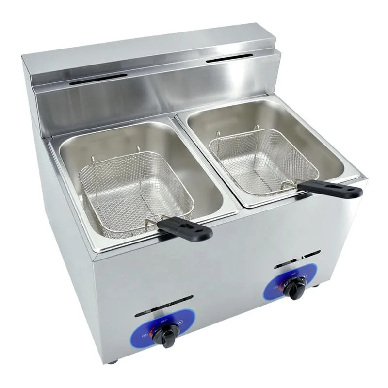 Automatic 2-Tank Stainless Steel Lpg Gas Commercial Deep Fryer Gas Machine Restaurant
