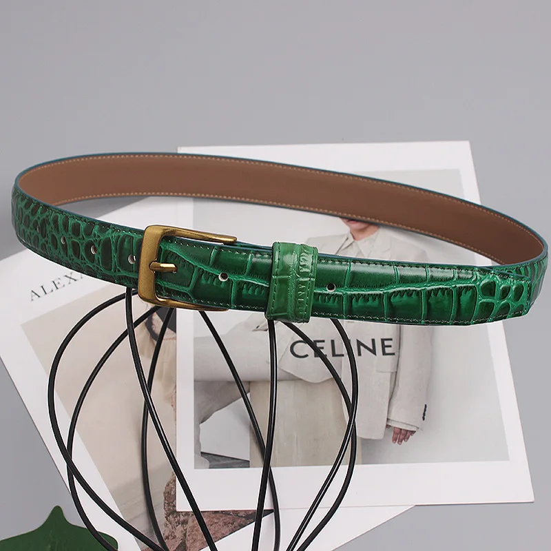 Green snakeskin fashion with skirt suit sweater jeans leather belt for women