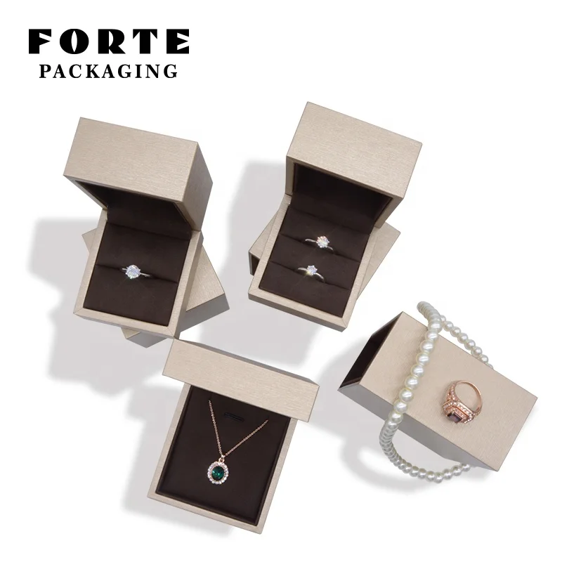 FORTE Gold Luxury Custom Logo eco pull out drawer double ring necklace boxes jewellery boxes packaging