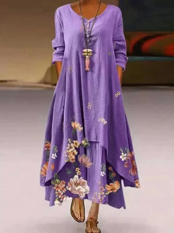 spring fall 2021 new arrivals women clothes maxi floral elegant casual boho dress ladies fashion dresses plus size club dress