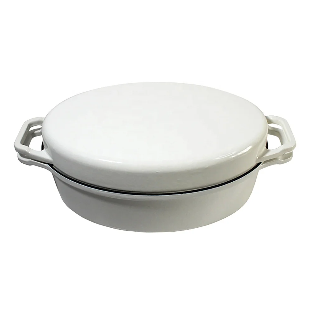 Manufacturer Wholesale White Enamel Cast Iron Casserole Grill Pan Dual-purpose Pot