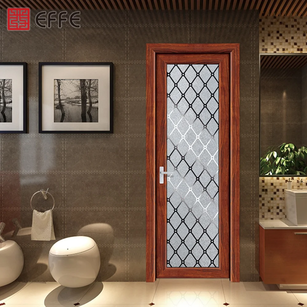 
hinges swing glass casement door powder coated aluminum frosted glass bathroom door for sale 