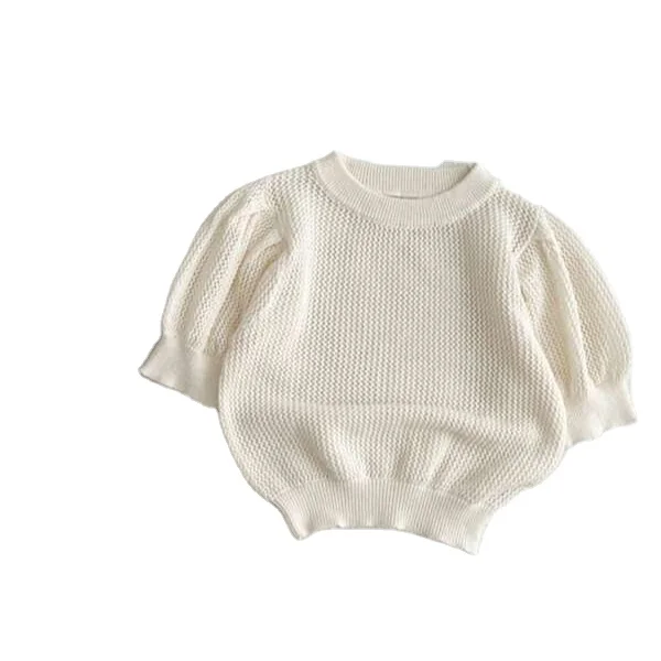 Personalised 100% Pure Cotton Infant Baby Sweater Knit Cotton Baby Puff Sleeve Jumper