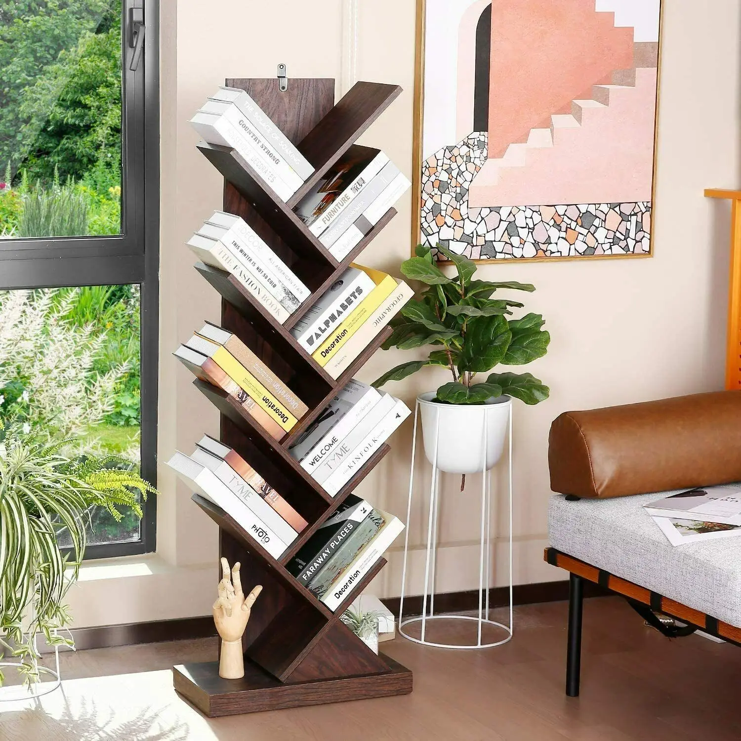 Vintage Unique Tall Toddler Storage Book Rack Diy Wall Mount Office Bookshelf Folding Rustic Wood Bookcase Book Shelf Tree Shape