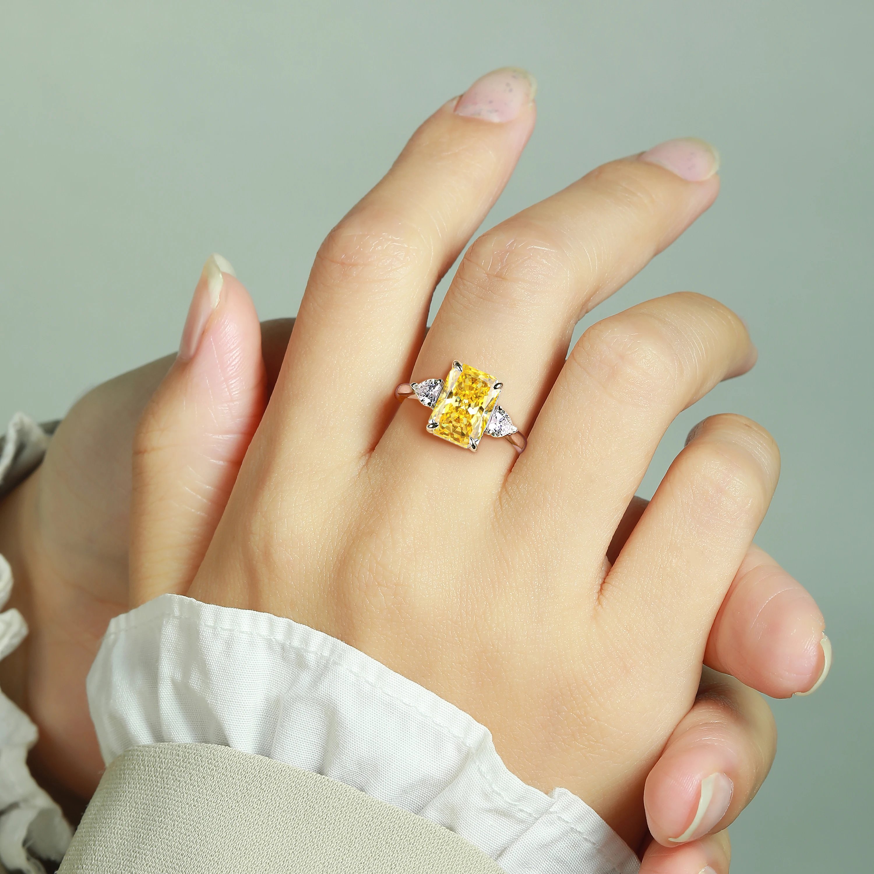 Fashion Yellow CZ stone Rhodium Plated Gold Plated Statement Style 925 Sterling Silver Rings Zirconia