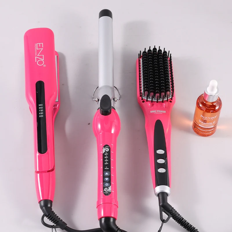 ENZO 3 in 1 Hot Comb Hair Straightener electric Hot comb for wigs brush flat iron hair curler styling tools