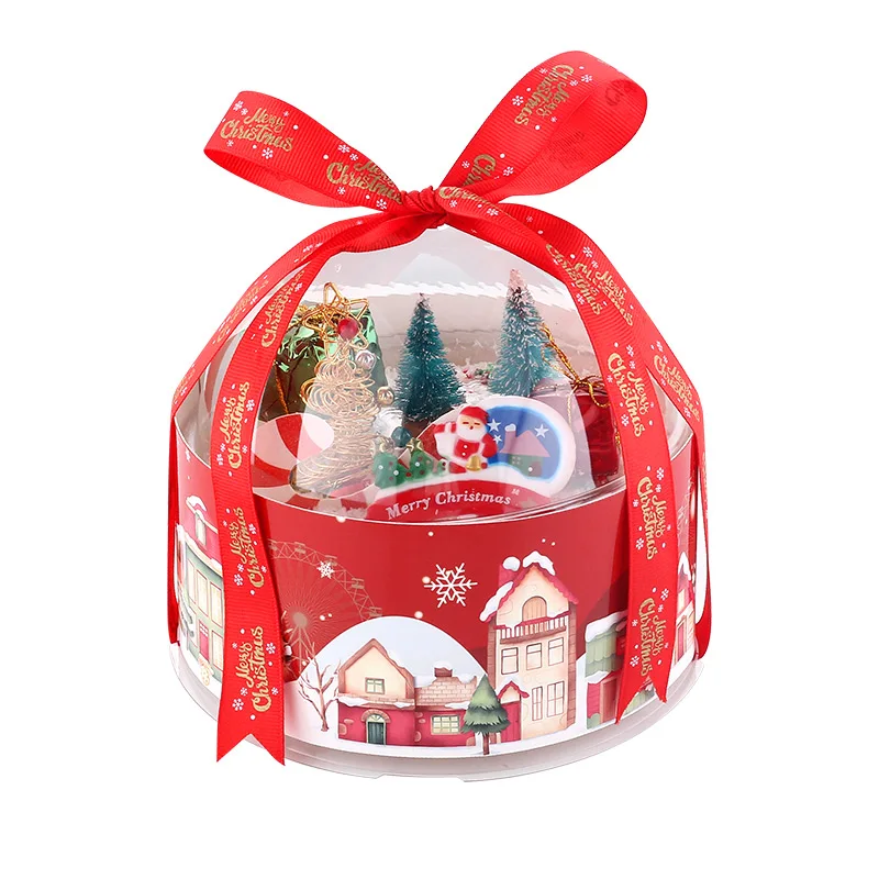 New wholesale transparent bakery round plastic box cake box dessert ice cream container for merry christmas