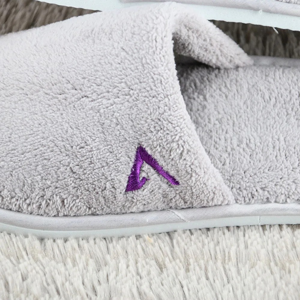 closed toe grey coral fleece washable   Hotel Slipper with custom logo
