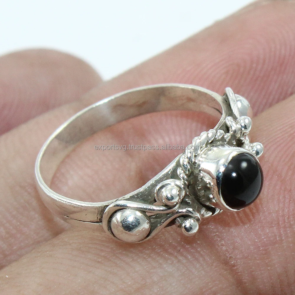 925 Silver Ring with Black Onyx Gemstone and Diamond Engagement Promise Statement Ring Birthday Anniversary Gift for Her