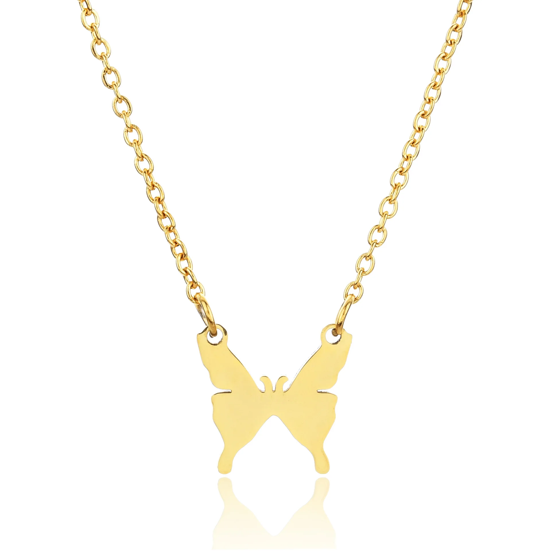 Simple Fashion Gold Plating Stainless Steel Butterfly Pendant Necklace For Women Men