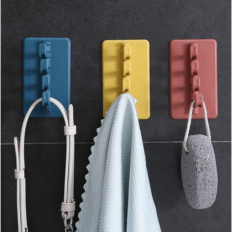 Kitchen Bathroom plastic Strong adhesive Hook Storage multi functional Hanger Wall mounted 4 Hooks