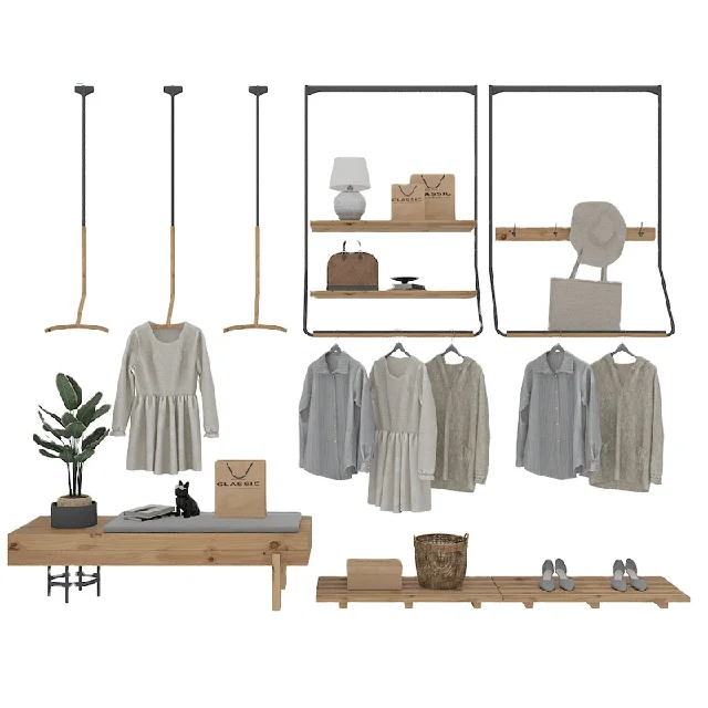 Customized high quality wooden color clothing rack garment Store Decoration display rack