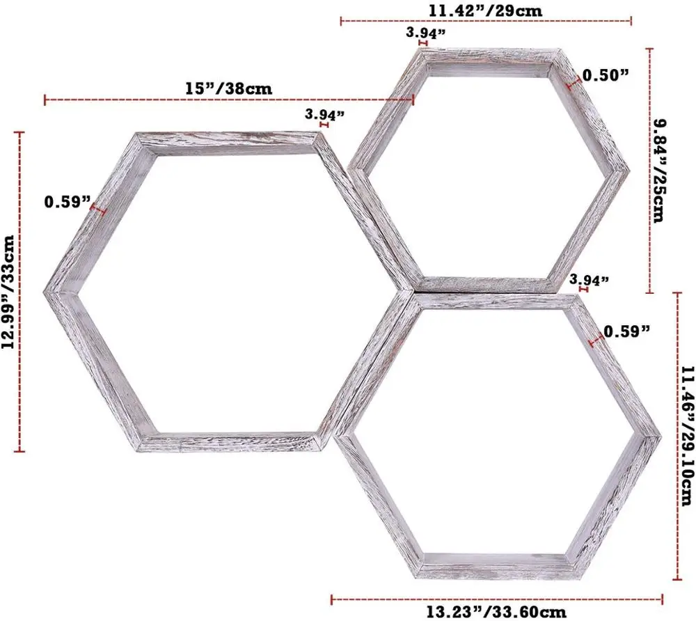 Rustic  Hexagonal Farmhouse Shelves floating wood shelves for Bedroom