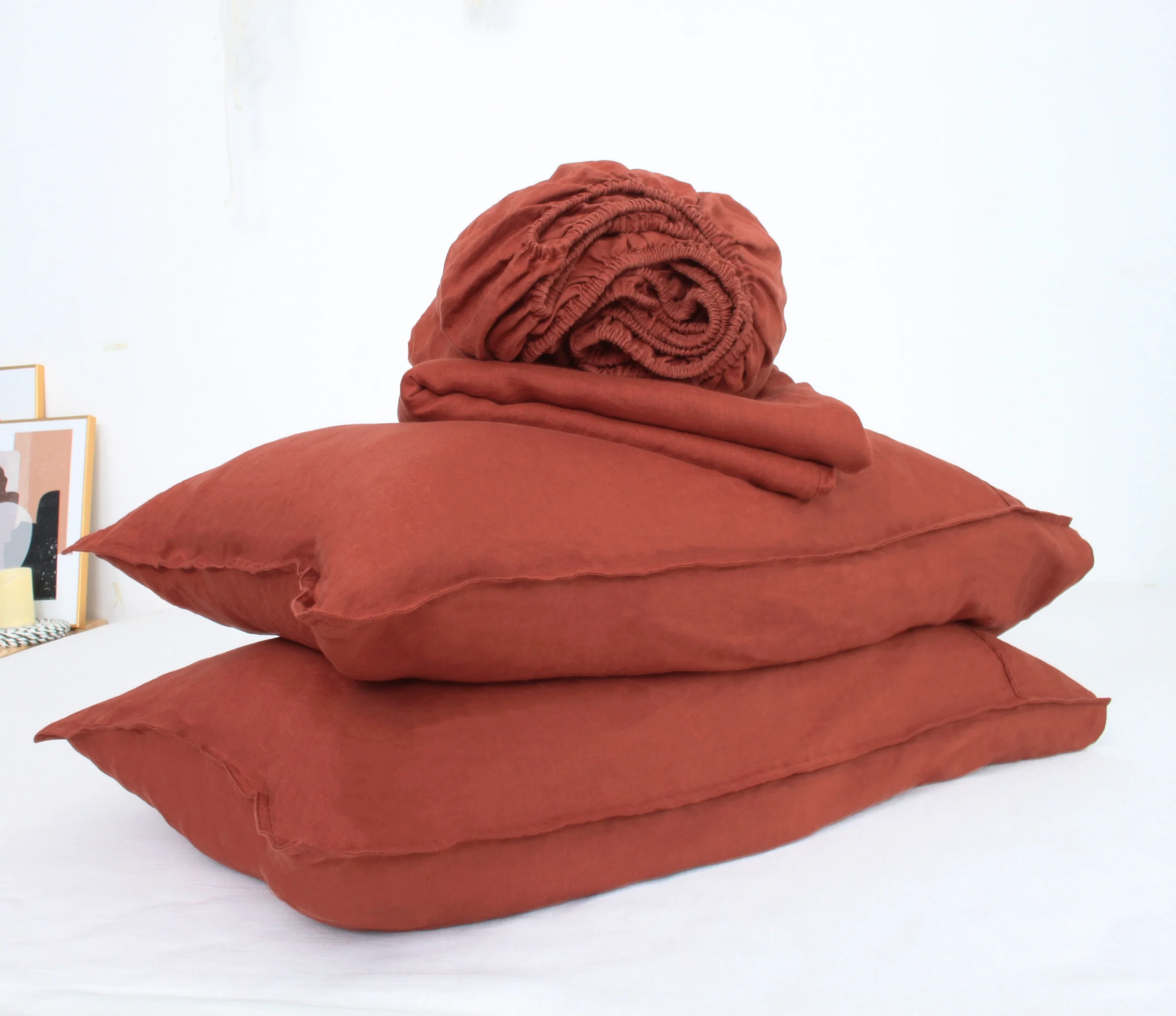 Custom Vintage Pure flax Linen Sheet Set stone washed linen bedding 100% french flax bed set