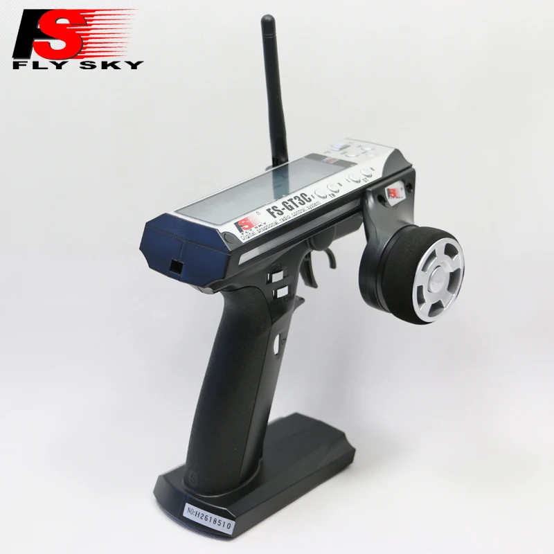 FlySky fs-gt3c 3-channel transmitter with gr3e receiver remote control of ship model of lithium tram with screen