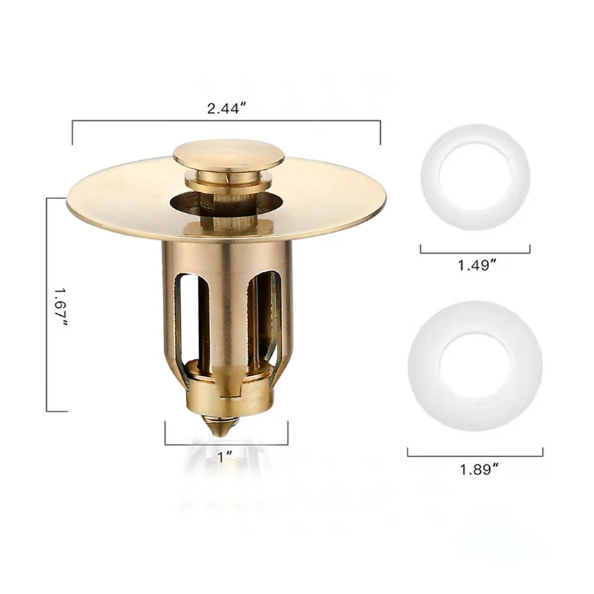 Golden Bathtub Converter Sink Drain Plug No Overflow with Filter Basket Pop Up Drain Stopper Universal Bathroom Sink Strainer