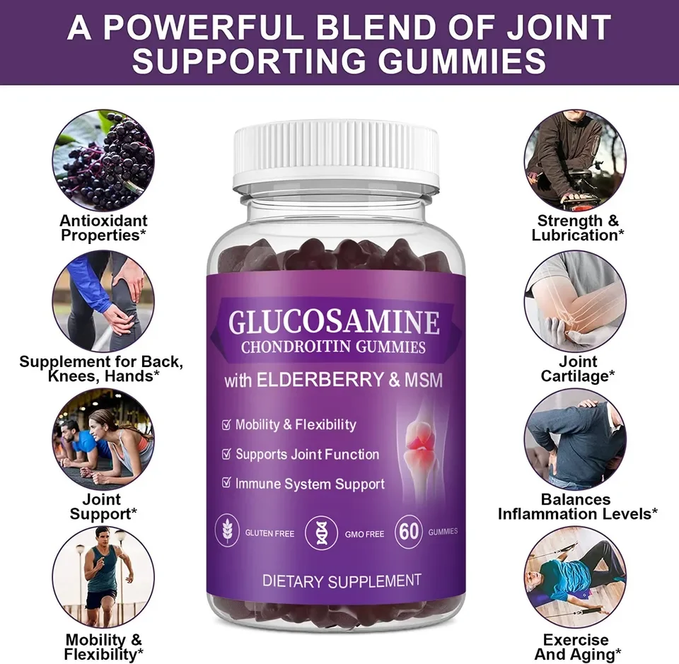 Biocaro Glucosamine Chondroitin Joint Support Gummies Plus Vitamin E - Bone Support Gummies Supplement for Knees & Joint Health