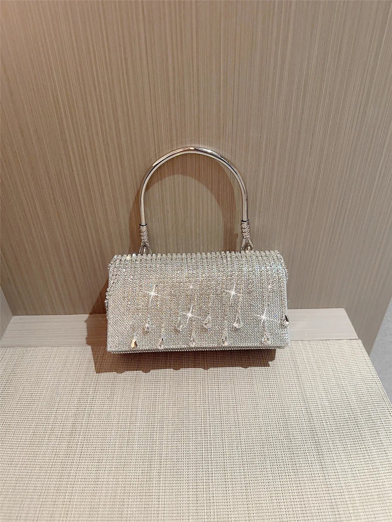 Tassel Rhinestone Handbag Evening Bag For Women Shiny Crystal Sparkle PU Clutch Dinner Bag Wholesale