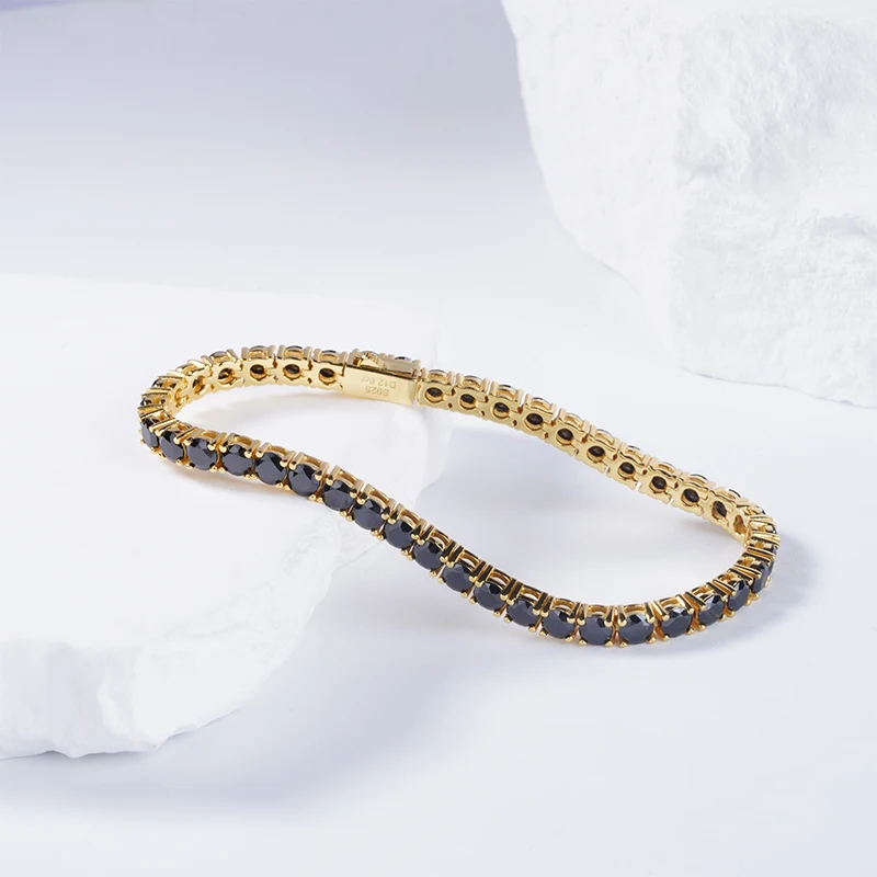 Wholesale Starsgem Sterling Silver luxury engagement jewelry bracelet 3mm 4mm round shape black color moissanites tennis chain