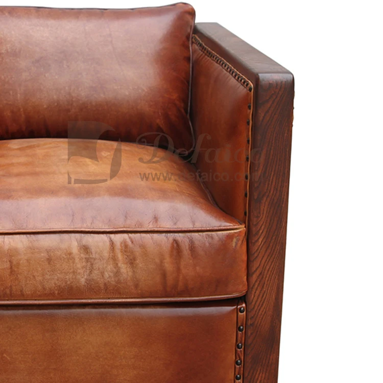 Retro Lounge Cube Single Club Armchair Brown Grain Leather Chair Living Room