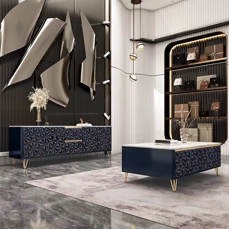 Italian Light Luxury Rock Plate Solid Wood TV Cabinet Combination Paint Baking Process Postmodern Living Room Floor Cabinet