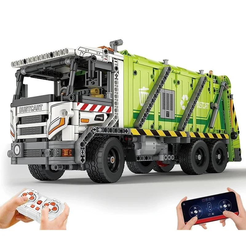 Reobrix 22022 Electric Remote Control Engineering Compressed Garbage Truck Model DIY Plastic Building Block Brick Sets Toys