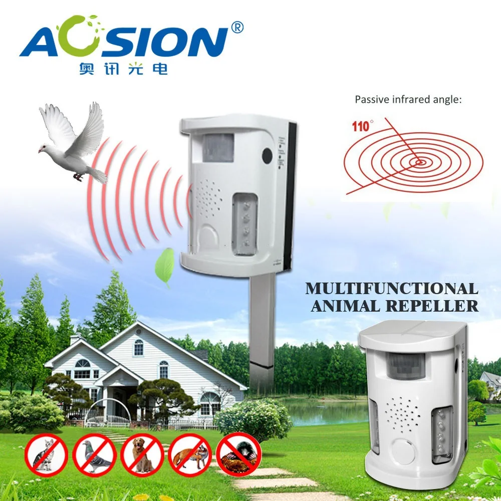 AOSION Battery Powered Ultrasonic Flashlight Multifunctional Animal Repeller Acoustic Bird Repel Dog Repeller