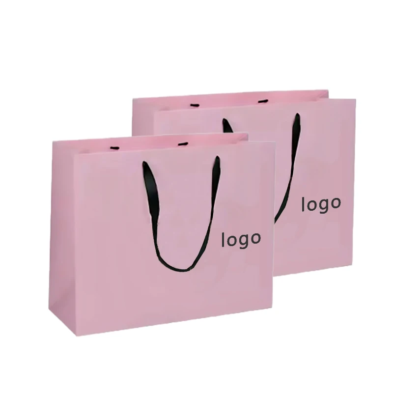 Eco-Friendly Materials Luxury Brand Custom Logo Boutique Pink Packaging Gift Paper Shopping Bag for Clothes