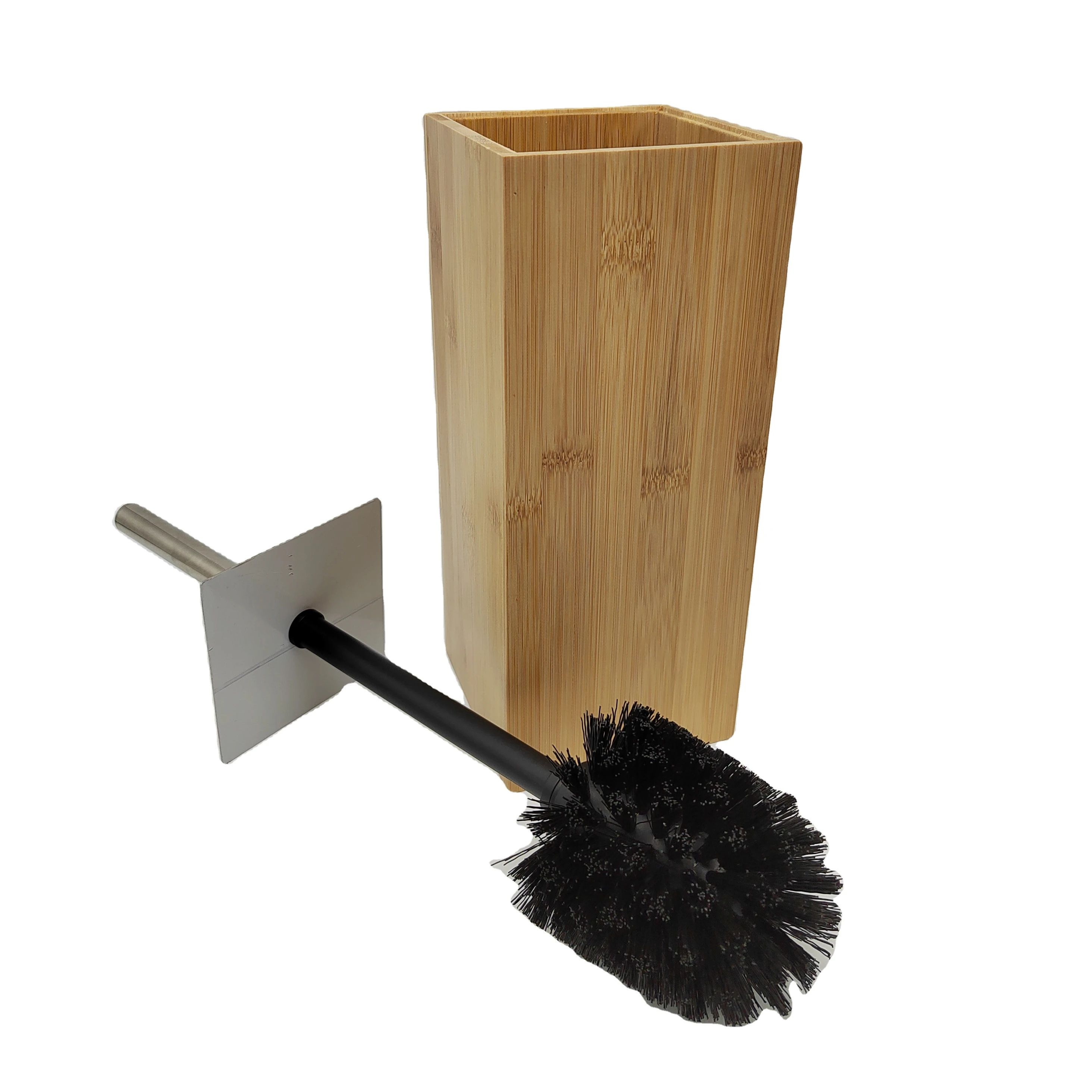 Bamboo Toilet Brush & Holder for All Toilet Types - Stainless Steel Handle and Lid - Water Resistant - Toilet Brush Set
