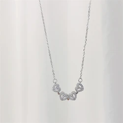 2022 Stainless Steel Inlaid Zircon Heart Shaped Four Leaf Clover Pendant Necklace Women Clavicle Chain Magnetic Charm Necklace