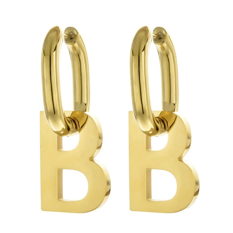 European And American Custom Simple Stainless Steel Letter B Detachable Hoop Stud Earrings