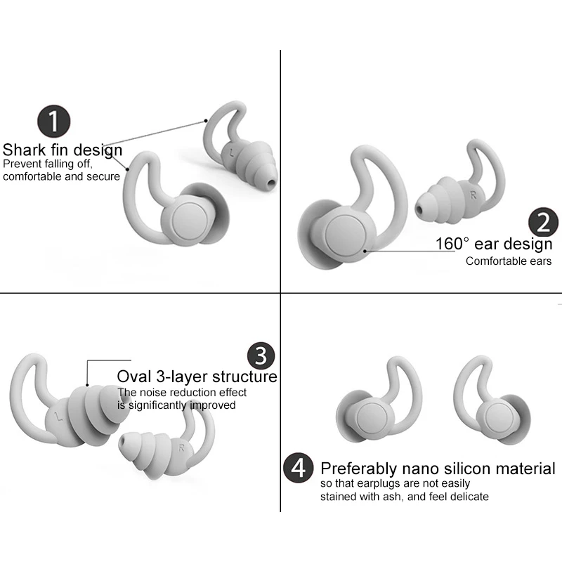 Washable Reusable Flexible Silicone Earplugs Hearing Protection for Sleeping Work
