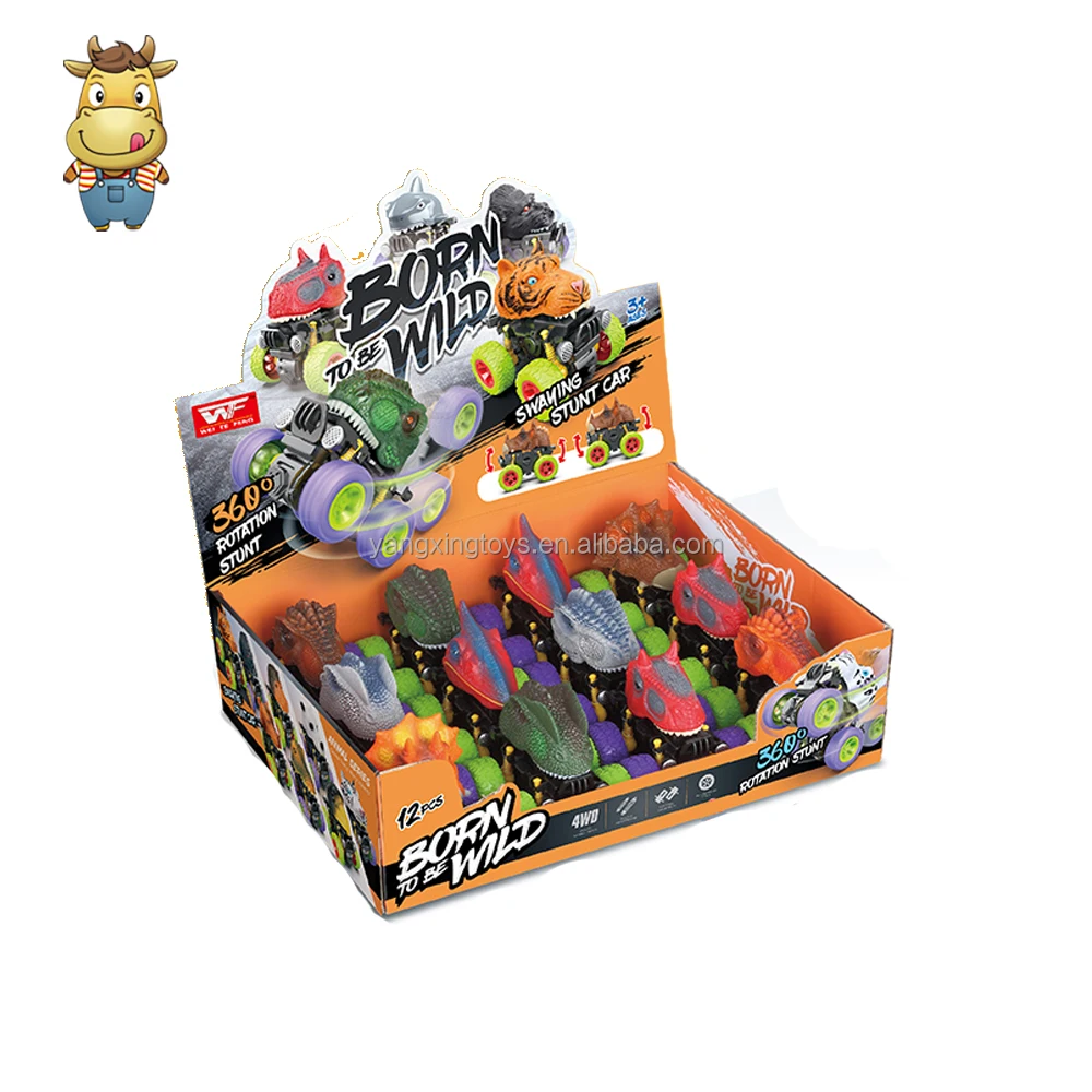 Wholesale Cartoon Inertia Car Toy Die cast 360 Degree Rotation 4 wheels Friction Vehicle Off-Road Engineering Truck