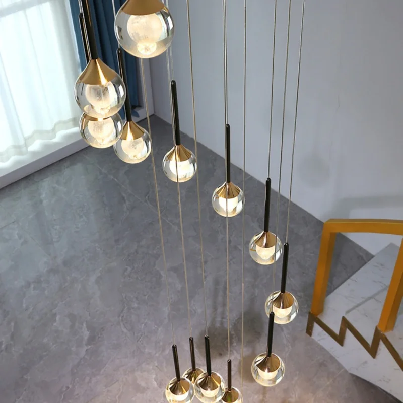 Modern Simple Luxury Living Room Villa Stairwell Rotating Crystal Chandelier