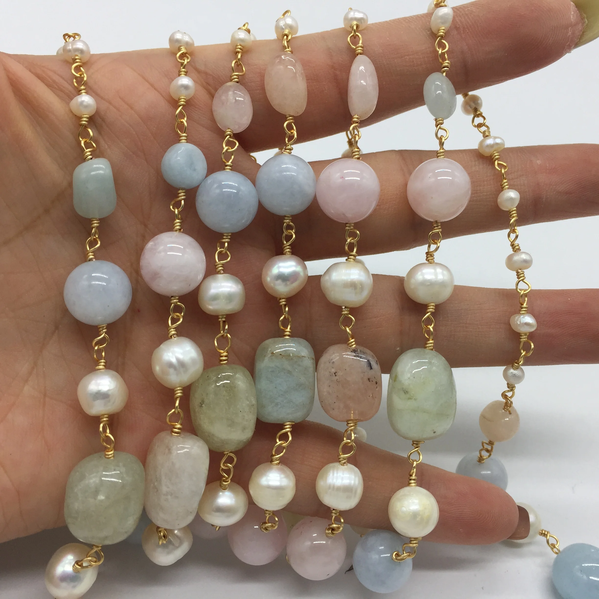 Wholesale 2020 Latest Design Mix Color Gemstone Handmade Beads Wire Wrapped Rosary Chain Roll