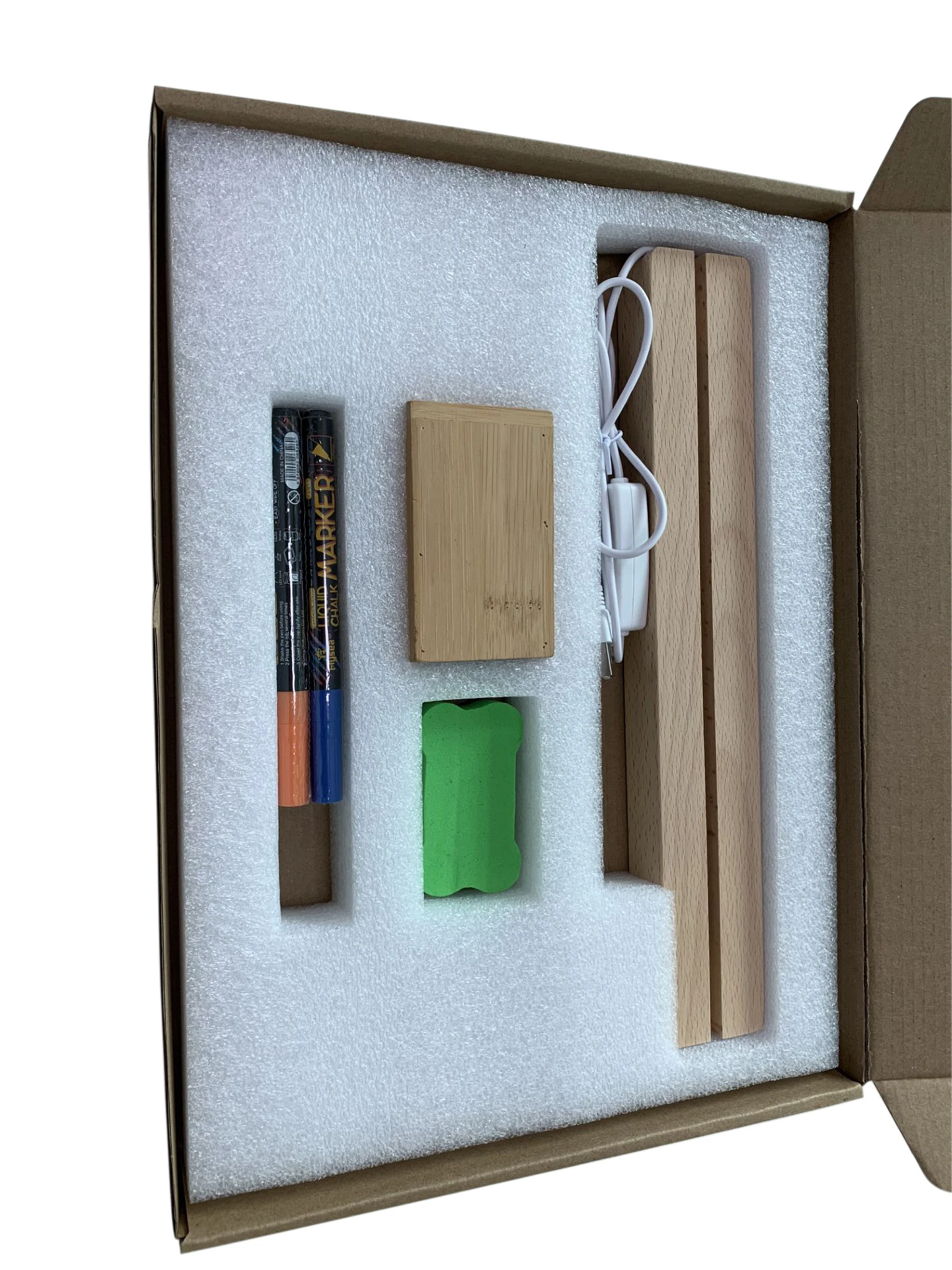 LED Mutil-Color Blank Acrylic Message Board Note Memo board Wood stand Base With Pen Dry Eraser