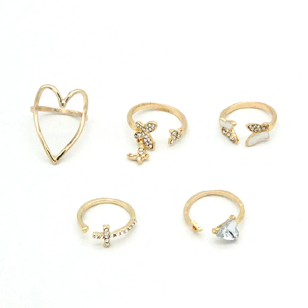 2021 New arrival jewelry triangle cross gold love butterfly  diamond  rings knuckle ring set for women wedding rings
